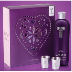 Tatratea Erdei Gyümölcsös Tea Likőr 62% DD és 2 fém pohár